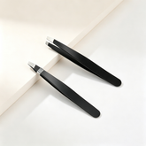 Black Stainless Steel Slanted Tip Tweezers - Precision Eyebrow & Eyelash Grooming Tool for Daily Detail Work