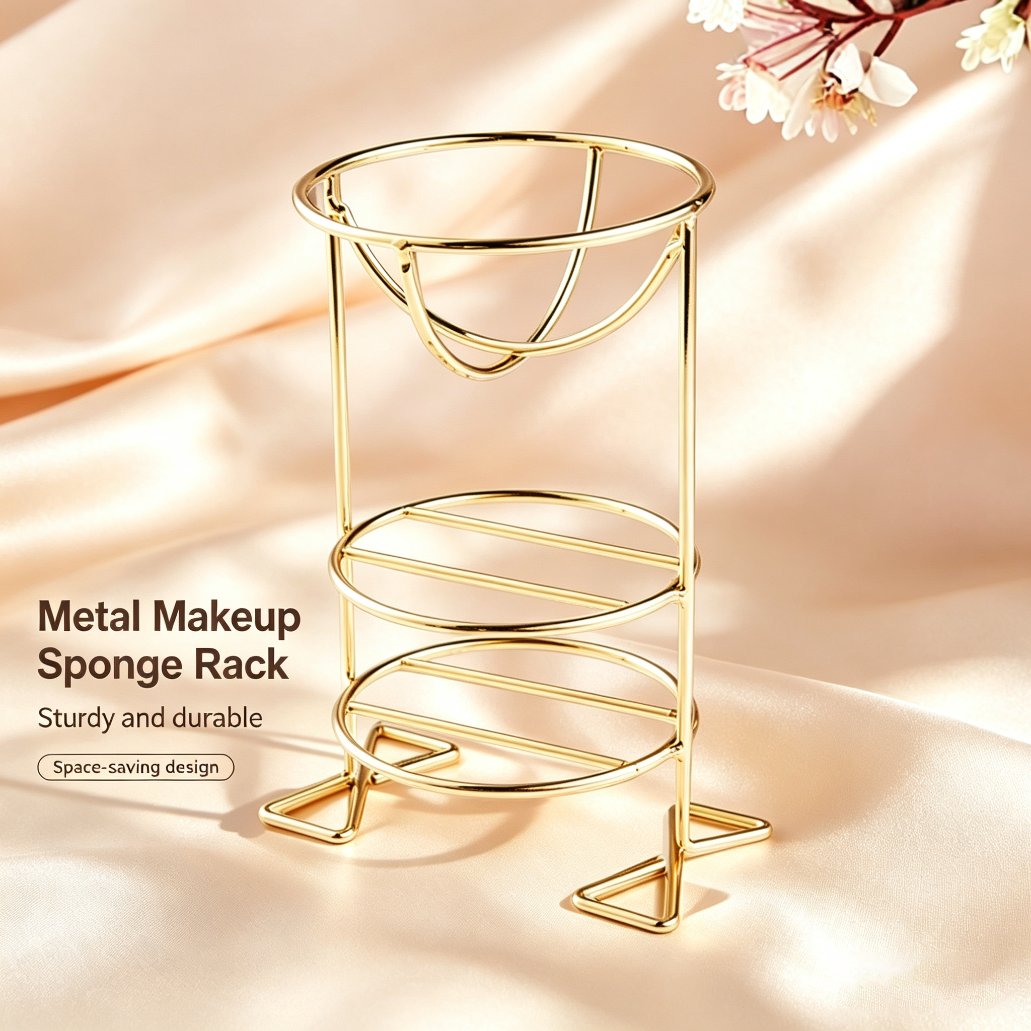 Metal Hollow Beauty Sponge Holder - Heart/Cup/3-Tier Design, Moisture-Proof & Quick-Drying Storage Rack