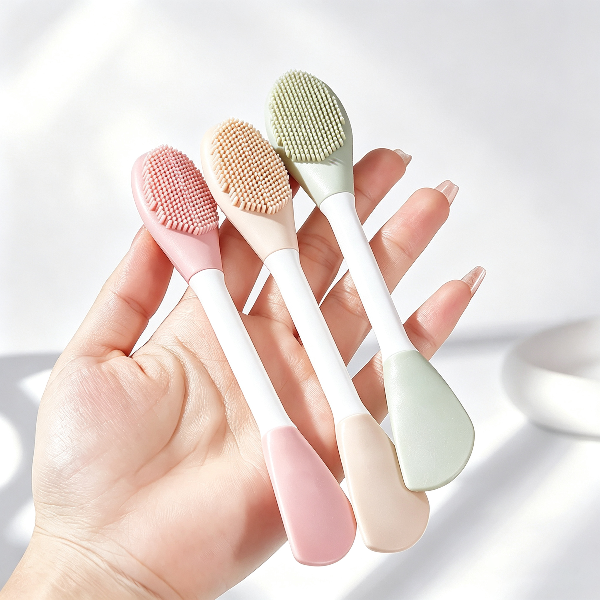 Double-Headed Silicone Facial Mask Brush - Cleansing & Massage + Application 2-in-1, Deep Pore Cleaning / Even Mud Mask Spread / Gentle Exfoliation