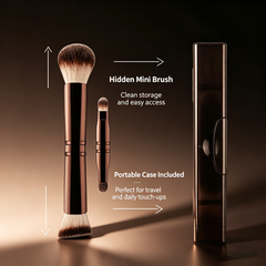 4-in-1 Hidden Multi-Function Makeup Brush Set - Metallic Handle with Portable Case, Includes Powder/Foundation/Eyeshadow/Concealer Brushes