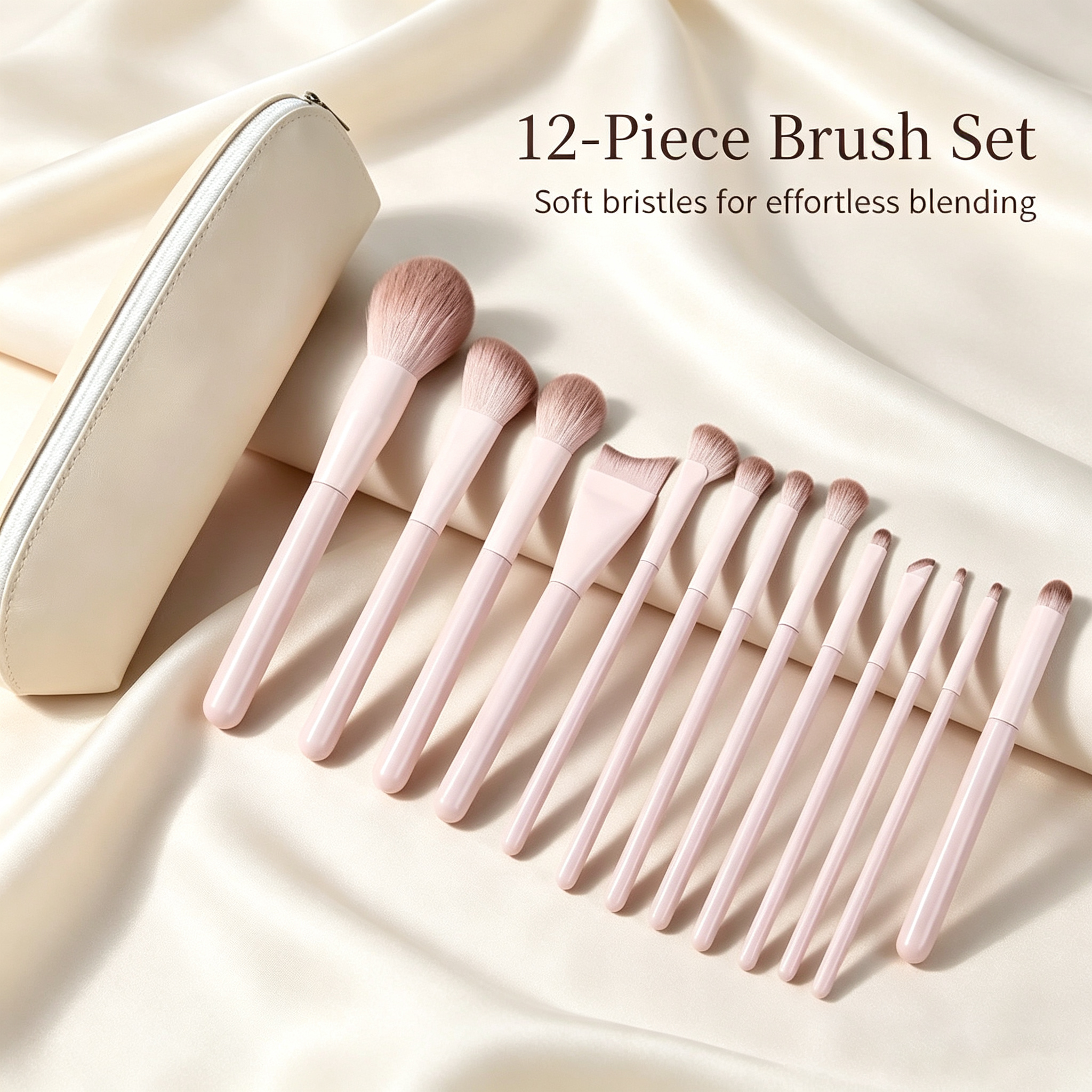Taoyao 12-Piece Makeup Brush Set - Soft Bristles, Portable Full Kit for Beginners, Includes Storage Pouch for Eyeshadow, Blush, Contour & Concealer
