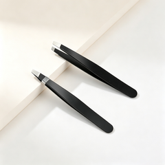 Black Stainless Steel Slanted Tip Tweezers - Precision Eyebrow & Eyelash Grooming Tool for Daily Detail Work